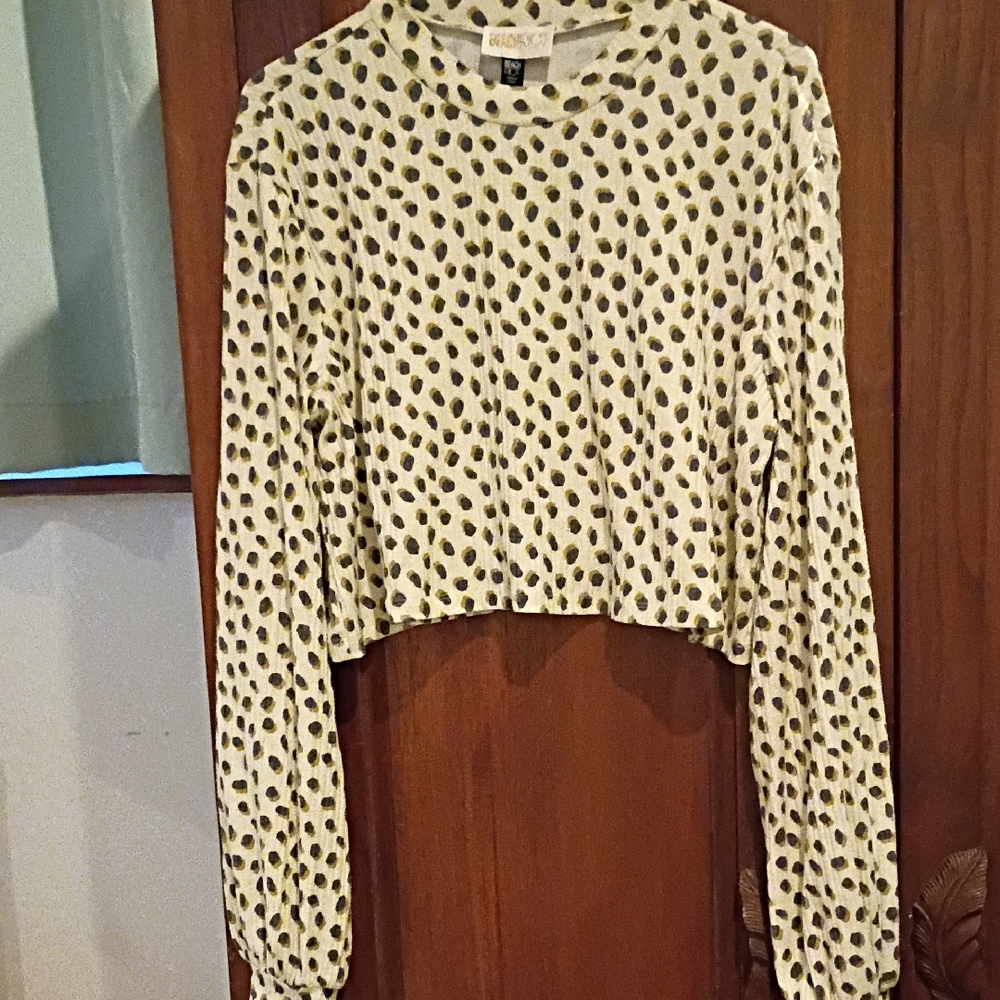 Beach Riot Animal Print Cream Beige Crop Ribbed Top L